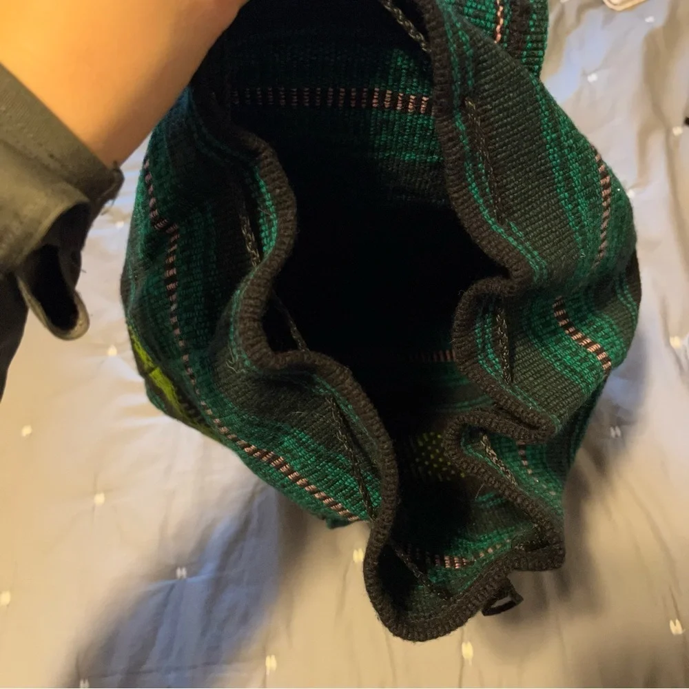 Hispanic / Latin American Green Plaid Print Knit Canvas Backpack
